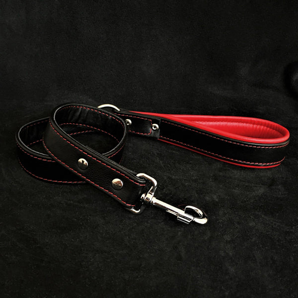 Black soft leather dog leash Leads & Head Collars
