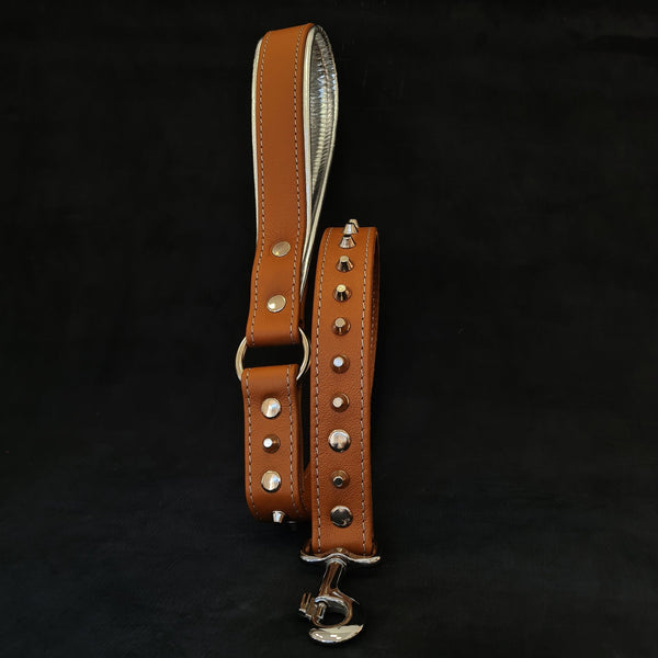 Brown soft leather studded leash Leads & Head Collars
