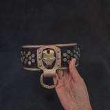 Video of the Irondog padded leather dog collar: hexagon studs, gold honeycomb padding and heavy brass D-ring