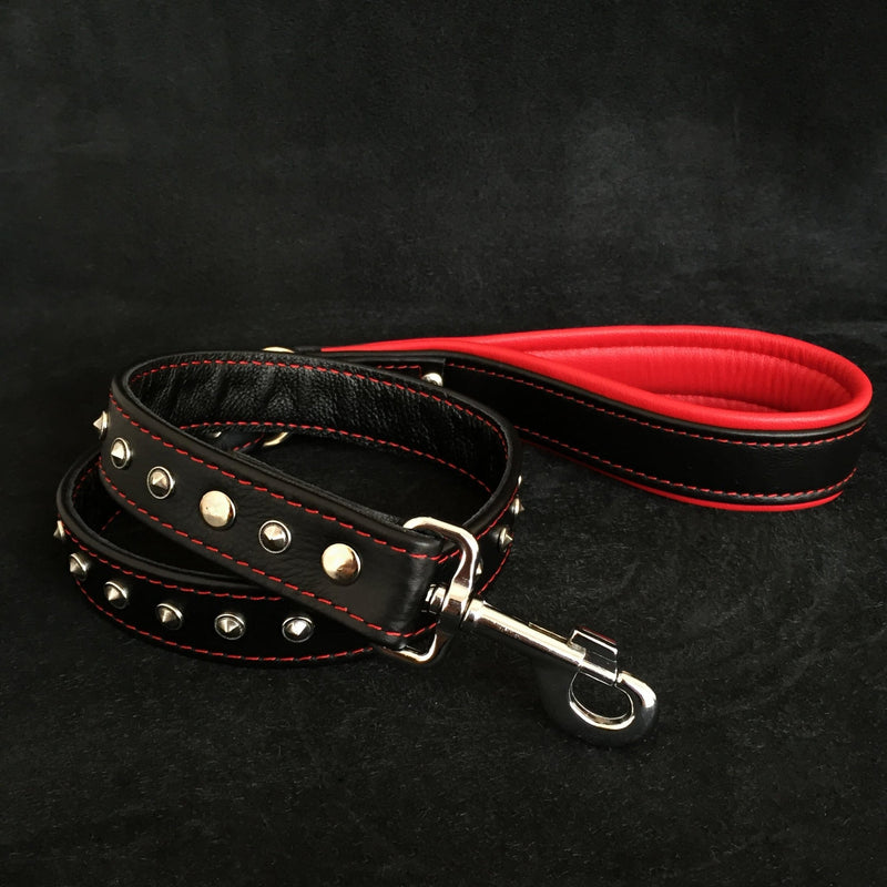Black soft leather studded leash Leads & Head Collars