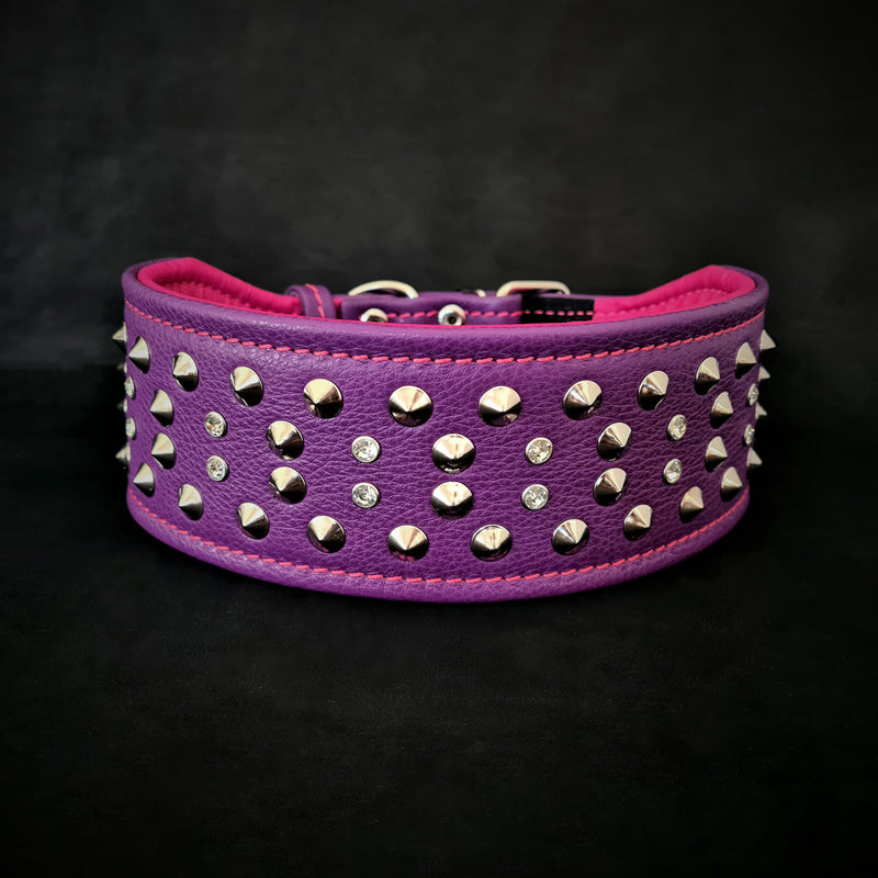 "Crystal" 2.8 inch wide soft leather collar Collars