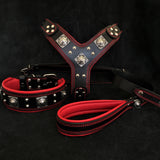 "EROS" BIG dog SET- Harness - collar - lead. Black & Red Leads & Head Collars