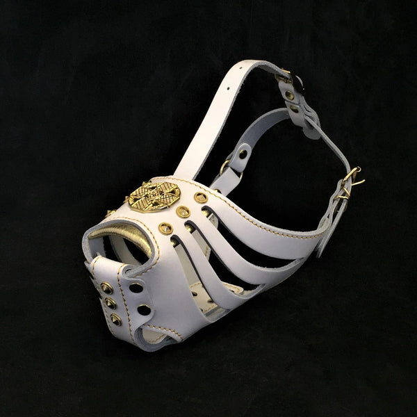 ''Maximus'' Basket Muzzle White & Gold Muzzles