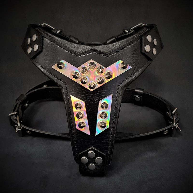 ''Midas'' leather dog harness silver medium size Harnesses