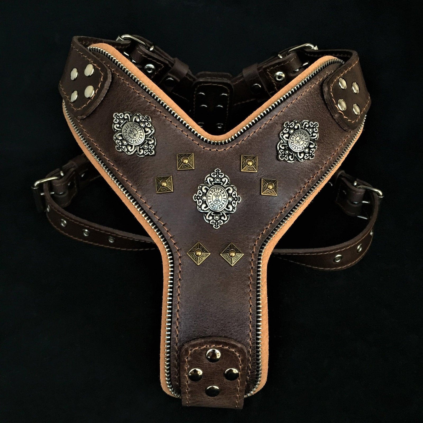 The Aztec big dog leather harness by Bestia is 100% genuine