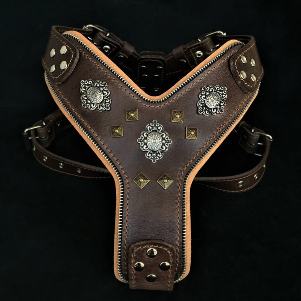 The "Aztec" big dogs harness BROWN Harnesses