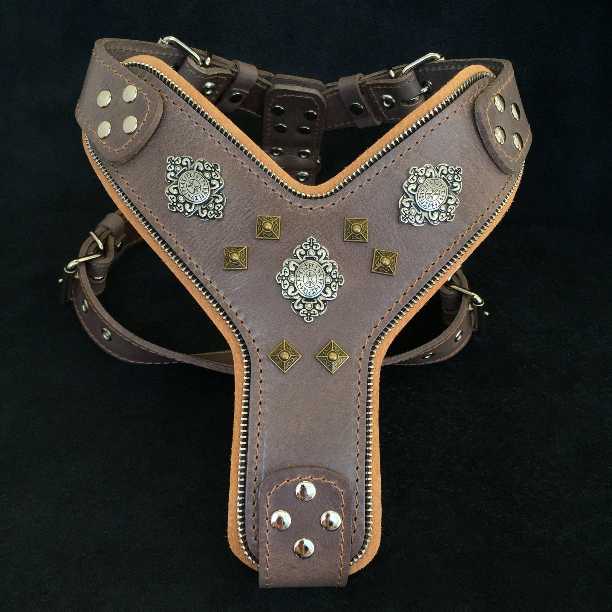The Aztec big dog leather harness by Bestia is 100% genuine leather ...