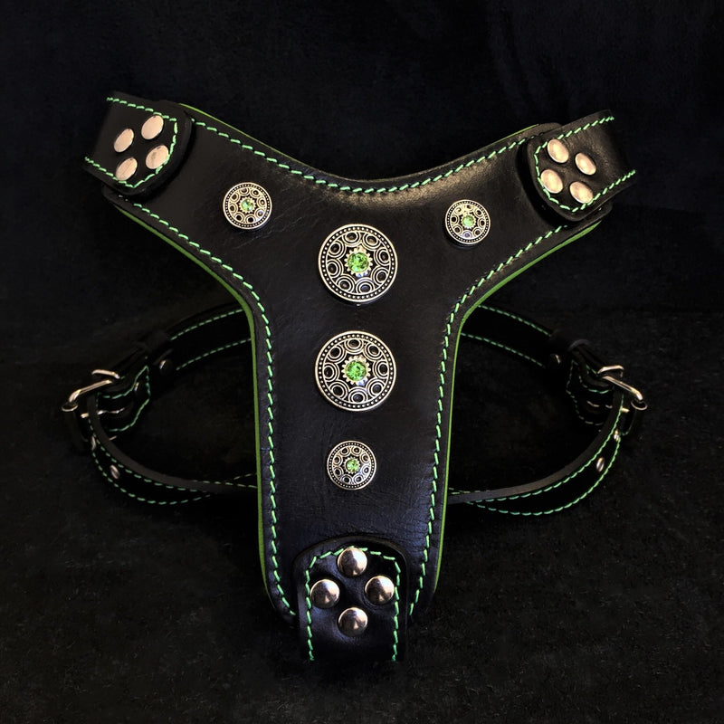 The ''Bijou'' harness Black & Green Small to Medium Size Harnesses