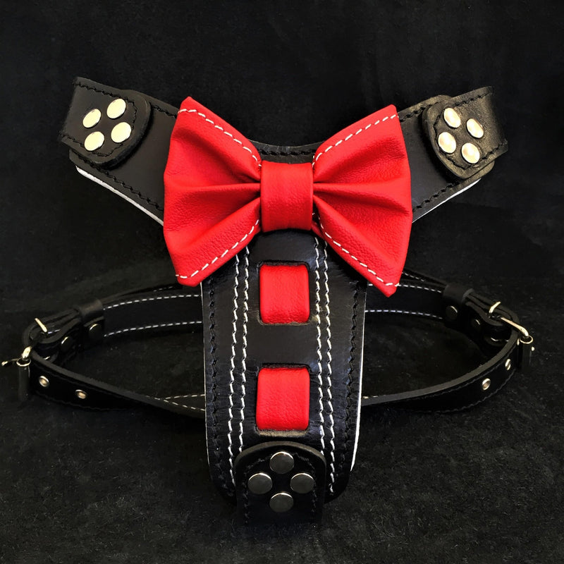 The "Bowtie" handmade leather harness black Small to Medium Size Harnesses