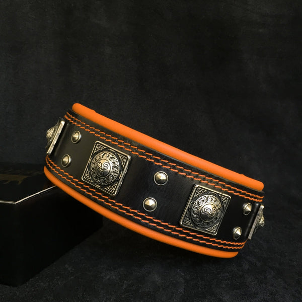 The "Eros" collar 2.5 inch wide black & orange Collars