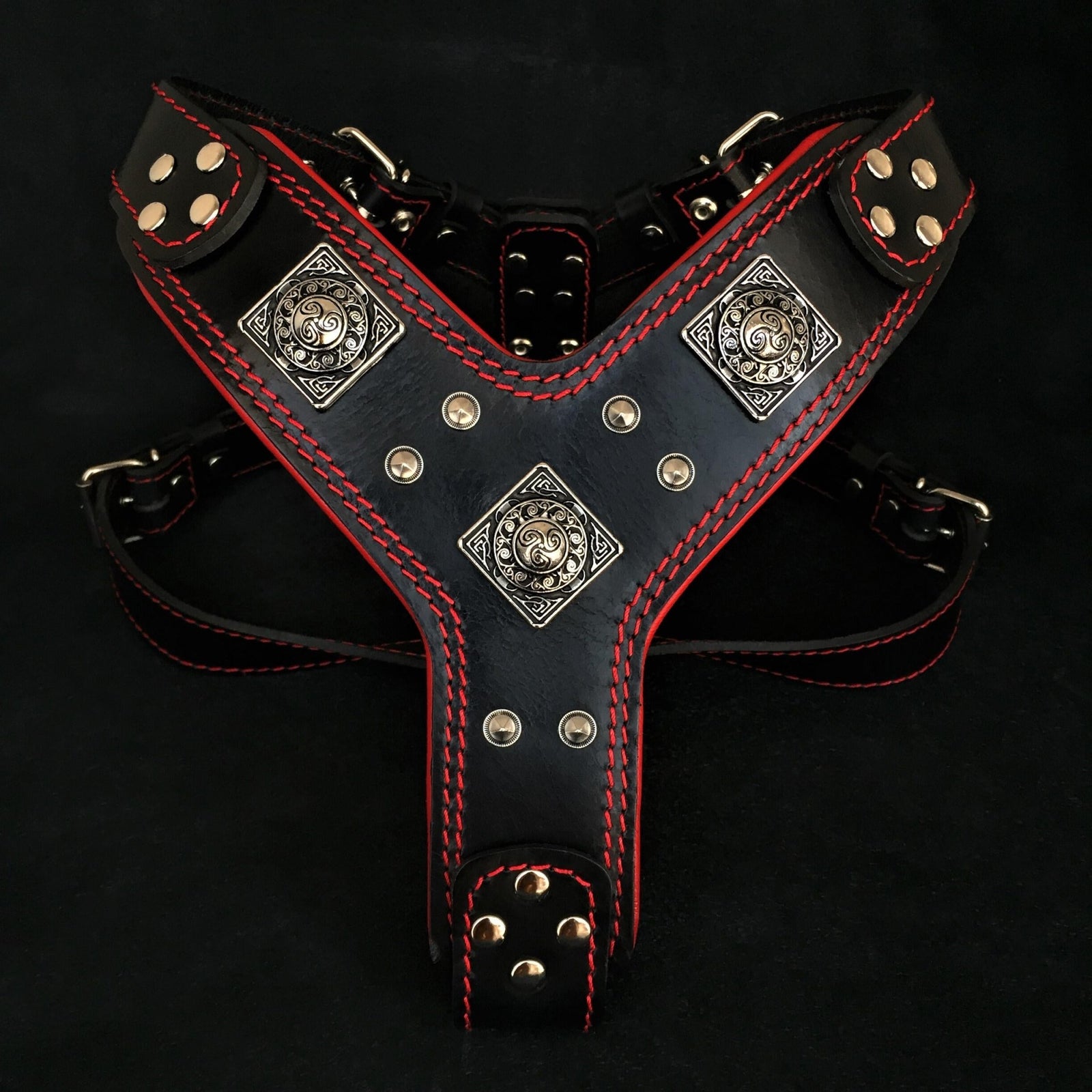 Red fashion leather dog harness