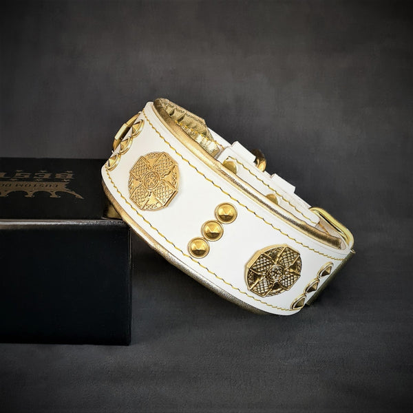 The "Maximus" collar 2 inch wide white & gold Collars