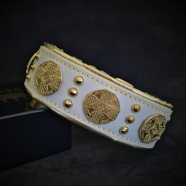 The "Maximus" collar 2.5 inch wide white & gold Collars