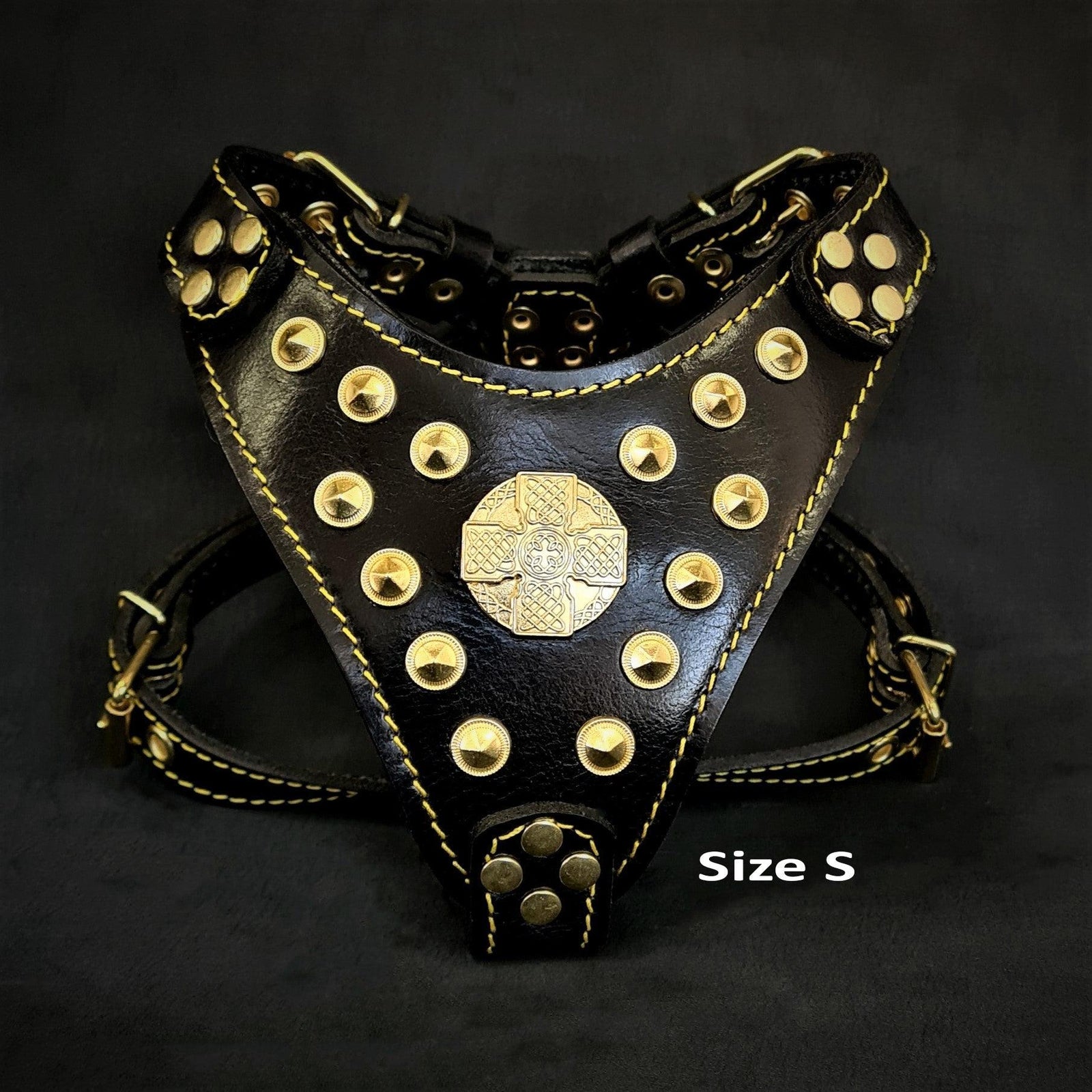 The Maximus harness Black Gold Small to Medium Size Bestia Collars