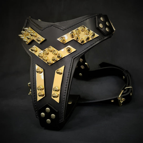 The ''Midas'' leather dog harness gold Harnesses